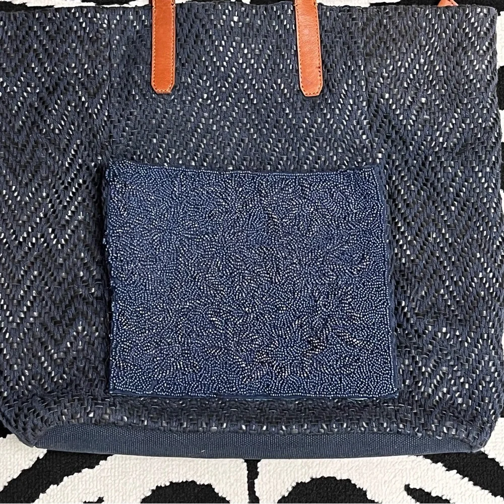 Anthropologie Jasper & Jeera Navy Woven Beadwork Tote